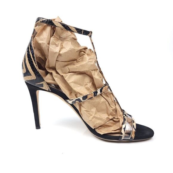TAMARA MELLON 90s Clear Strappy Leopard Print Black Suede Stiletto Heels 8.5 Y2k - Picture 15 of 16